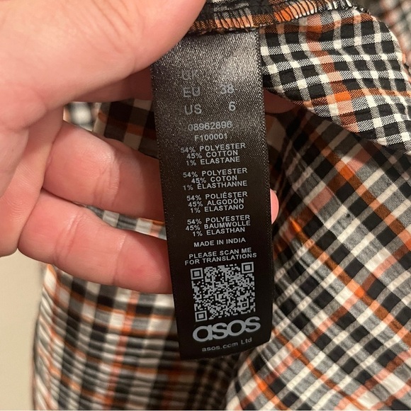 ASOS size 6 plaid maxi length wrap dress orange blue white puff sleeve - Picture 8 of 10